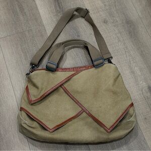 Canvas Shoulder Bag Duffle Style Tote 20W X 13” Length 2 Grab Handles Long Strap